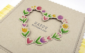Floral heart wreath card with no-lines colouring on Kraft, using Floral hearts stamp and dies by Pretty Pink Posh