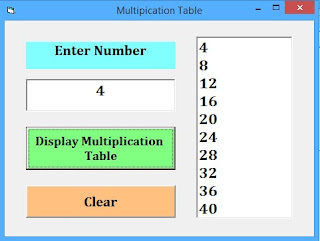 how to display multiplication table in vb6