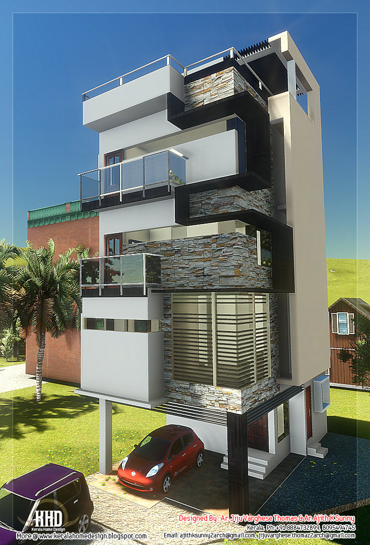  contemporary narrow home design  Kerala home design and floor plans