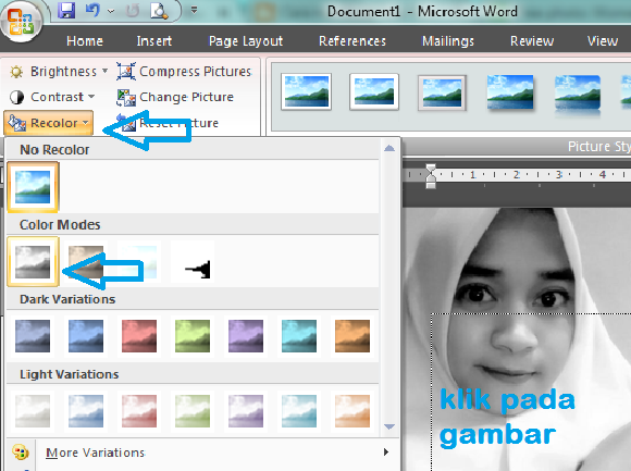 Belajar Word  Cara  Merubah  Gambar  Berwarna  Menjadi  Hitam  