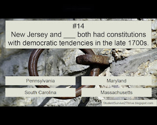 New Jersey and ___ both had constitutions with democratic tendencies in the late 1700s. Answer choices include: Pennsylvania, Maryland, South Carolina, Massachusetts