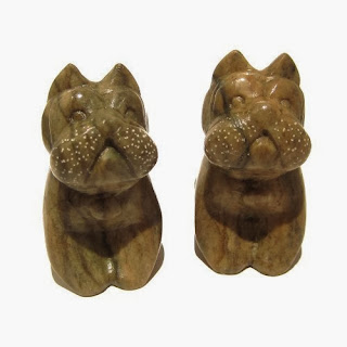 Jasper Bulldog Stone Carving Pair