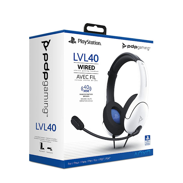 PDP Gaming LVL40 Stereo Headset with Mic for PlayStation, PS4, PS5 - PC, iPad, Mac, Laptop Compatible - Noise Cancelling Microphone, Lightweight, Soft Comfort On Ear Headphones, 3.5mm jack - White