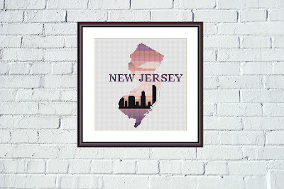 New Jersey sunset silhouette cross stitch - Tango Stitch