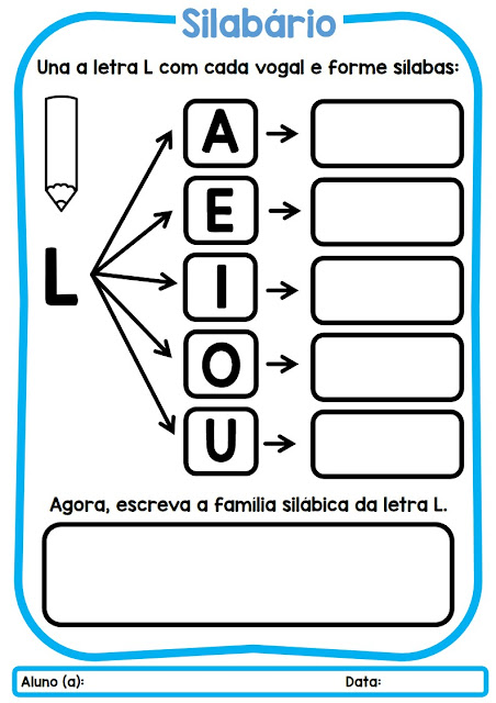 Família Silábica: LA LE LI LO LU: atividade de educação infantil alfabeto bastão, combine com vogais, escreva a silaba