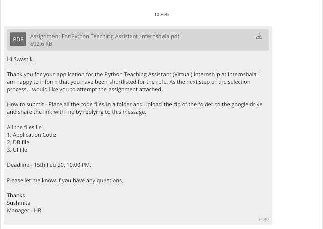 My internship offer letter for second round -