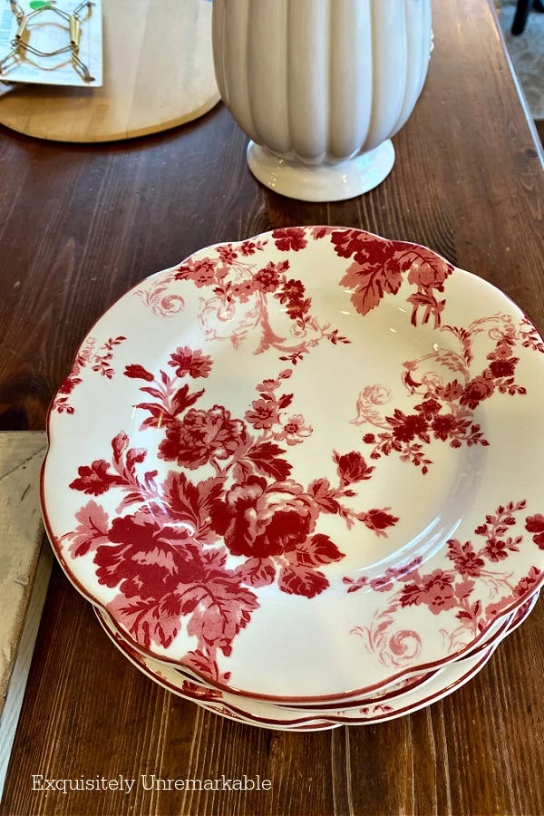 Country Living Red Rose Plates on a wooden table