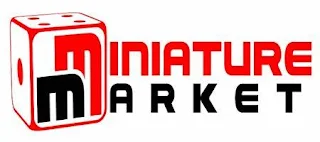 The logo of Miniature Market, which is a stylized letter M with a miniature figure on top of it