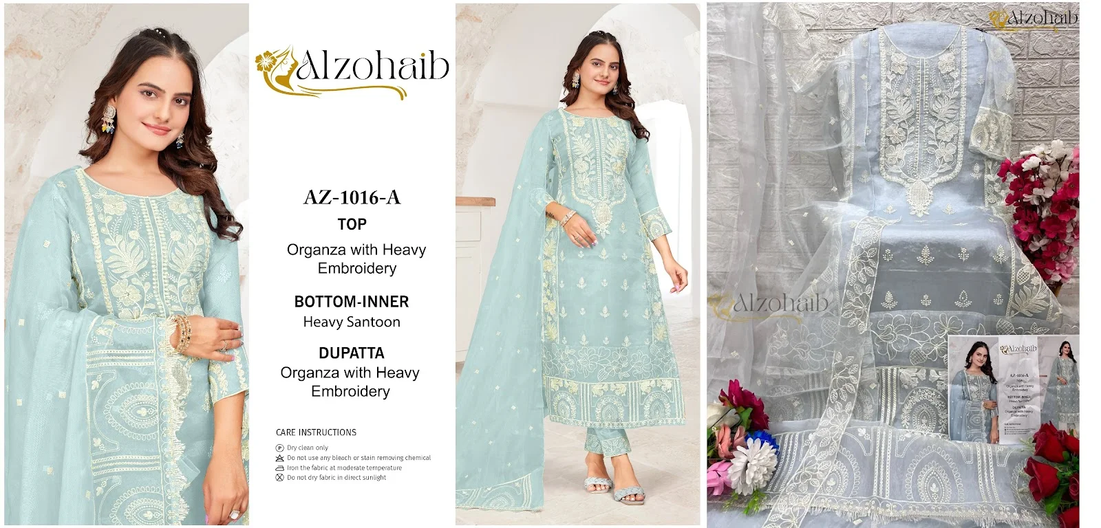 1016 Al Zohaib Organza Moti Work Pakistani Salwar Suits