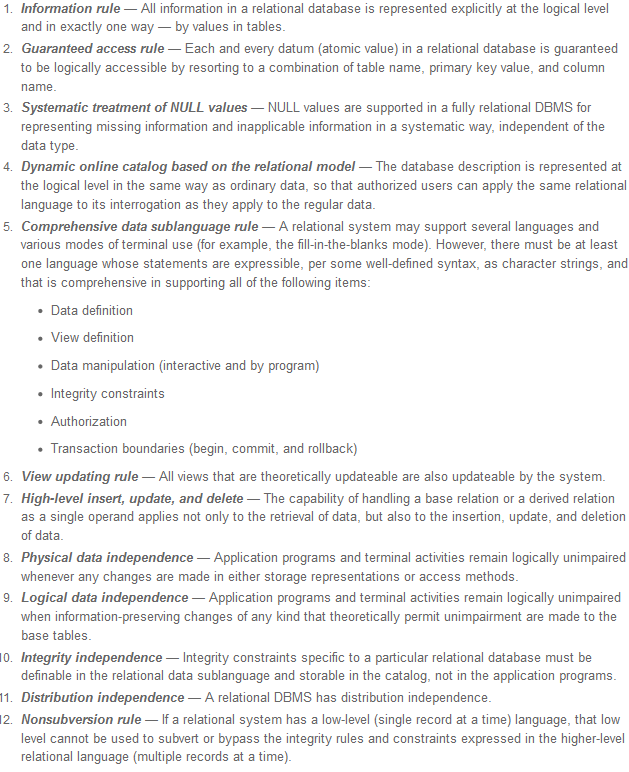 Codd’s 12 Rules for Relational Databases