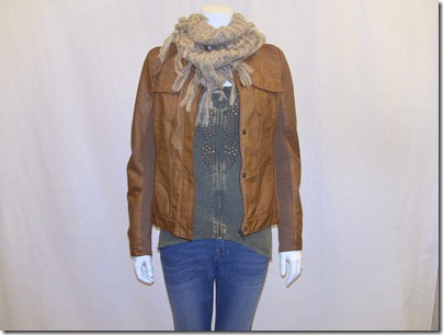 faux leather jkt 29.99 ink denim $19.99 studded lace back top $28 