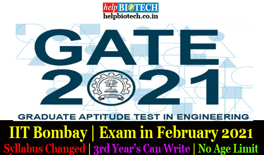 GATE 2021 Notification | IIT Bombay | Exam in February 2021| Syllabus Changed | 3rd Year’s Can Write | No Age Limit