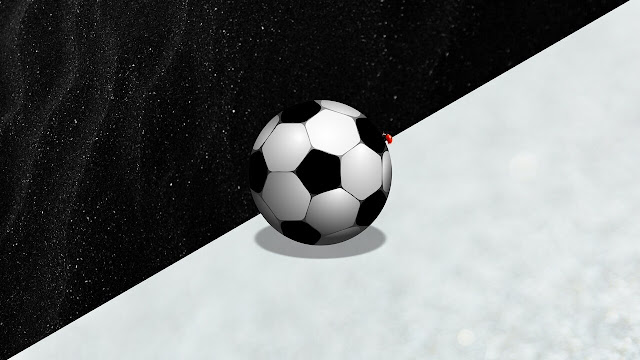 Composição: Fundo em diagonal preto e branco e ao centro bola de futebol aos losangos pretos e brancos..