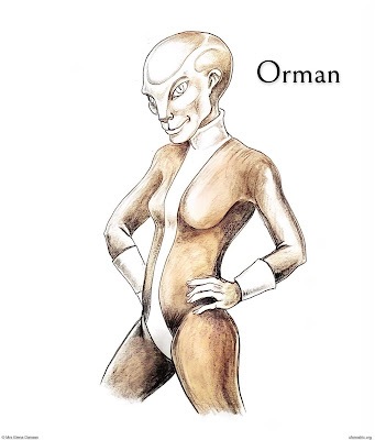 An artwork depicting an Orman, a unique species with feline and reptiloid features, representing the evolutionary journey described in the article