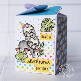 Sunny Studio Stamps: Surprise Party Paper Pack Wrap Around Box Dies Silly Sloths Fancy Frames Birthday Box Birthday Card by Lexa Levana and Rachel Alvarado