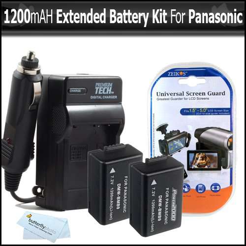 2 Pack Battery And Charger Kit for Panasonic Lumix DMC-FZ100 DMC-FZ40 DMC-FZ47 DMC-FZ150 Digital Camera Includes 2 Extended Replacement DMW-BMB9 Rechargeable Lithium-Ion Battery (1200Mah) (with Info-Chip!) + AC/DC Travel Charger + Screen Protectors + More