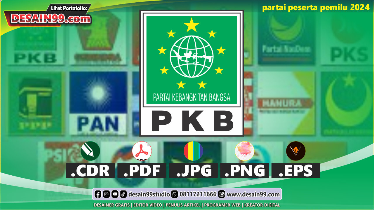 File Mentah Desain Logo PKB Partai Kebangkitan Bangsa (Logo, Kaos, Plastik, Stempel, Banner) vektor cdr png jpg ai eps pdf