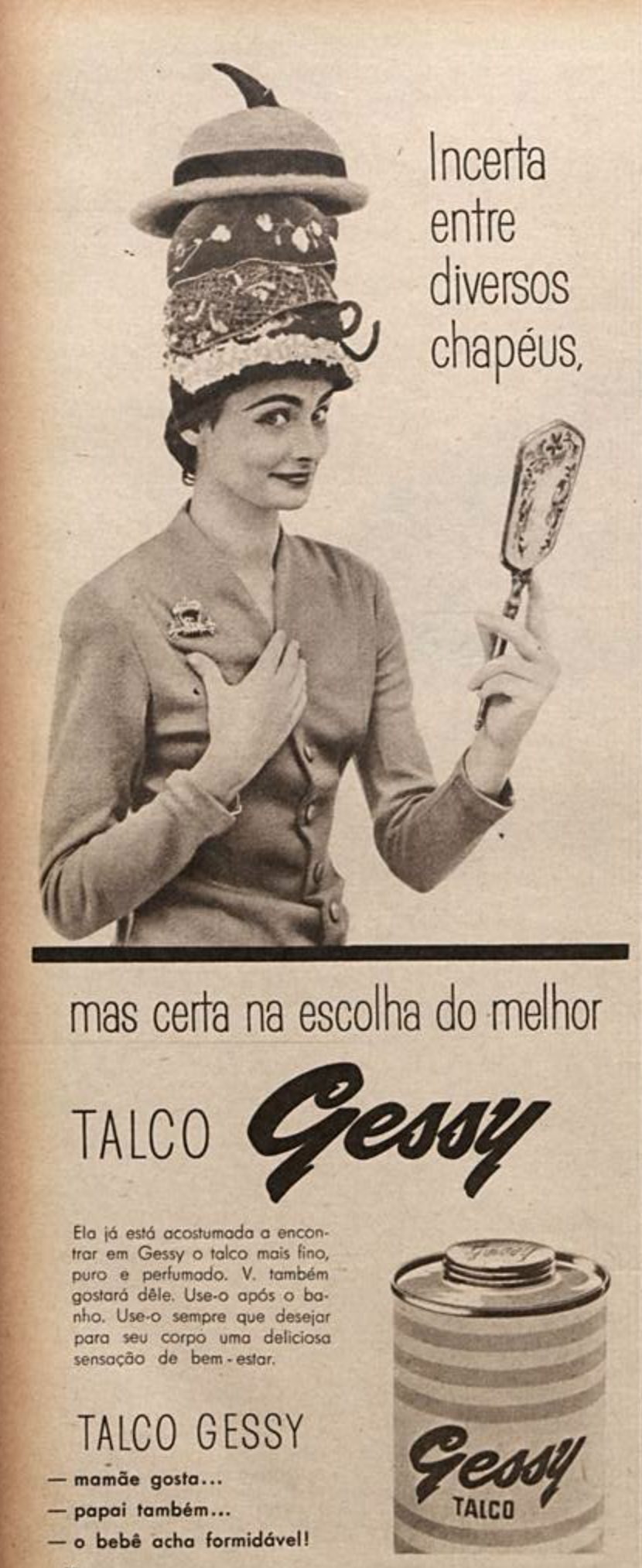 Anúncio da Gessy promovendo seu talco em 1957