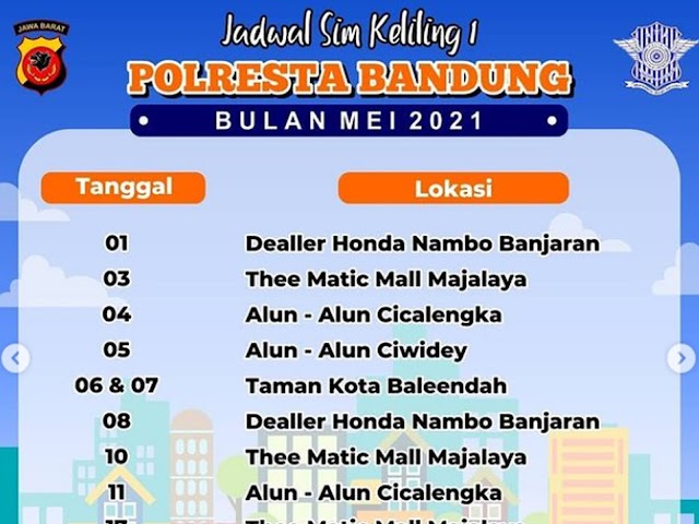 Jadwal Layanan SIM Keliling Polresta Bandung Bulan Mei 2021