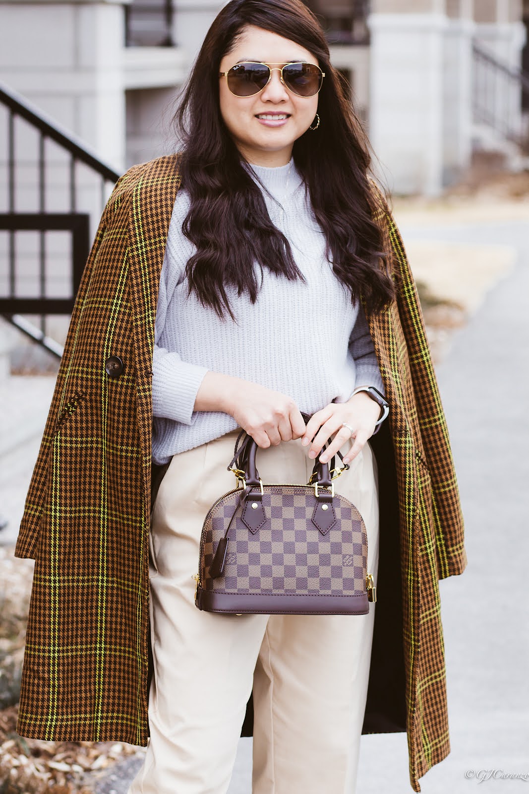 Ray-Ban Polarized Sunglasses | Zara Chino Pants | Zara Combat Boots | Uniqlo Mock Neck Sweater | Stradivarius Coat | Petite Fashion | Louis Vuitton AlmaBB