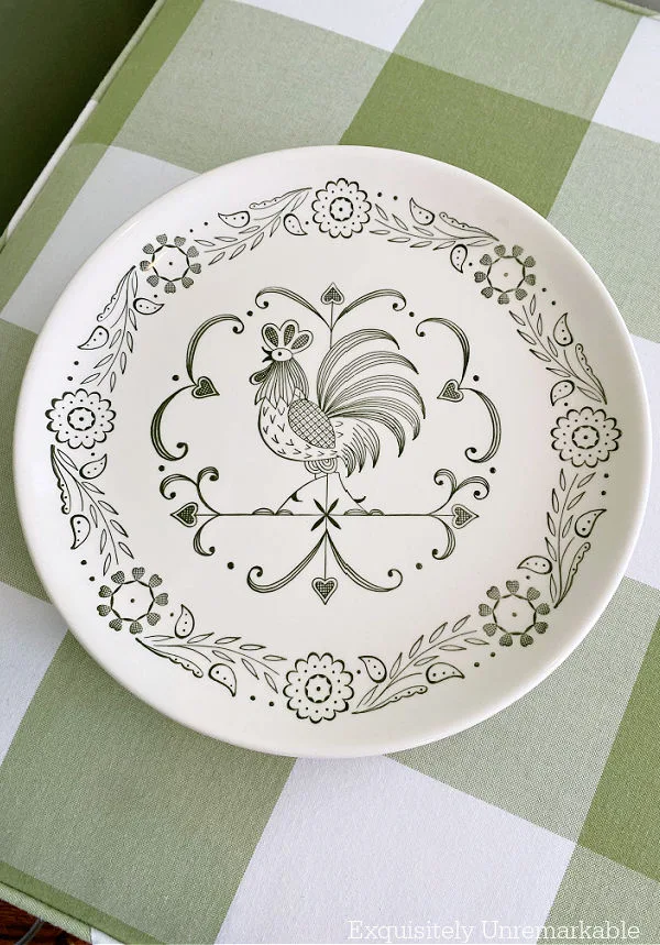 Scio Provincial Pottery Rooster Weathervane Green Dinner Plate