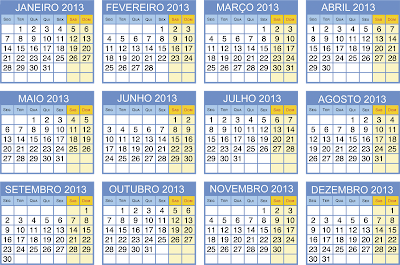 Calendários coloridos 2013