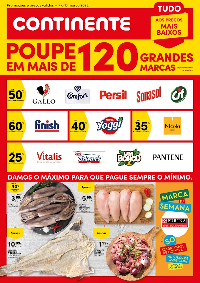 Folheto CONTINENTE "Tudo aos Preços Mais Baixos" com grande seleção de produtos até 13 de março