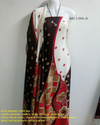 BAC S 0042A:  BATIK ANNABEL CREPE SILK,  CANTIK, MENARIK, LEMBUT, SEJUK, SELESA, TAHAN LASAK