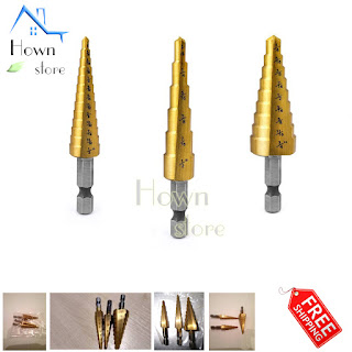 Titanium Step Drill Bit HSS Impact Ready Cone 2 Flute Spiral 1/4 inch Hex Shank