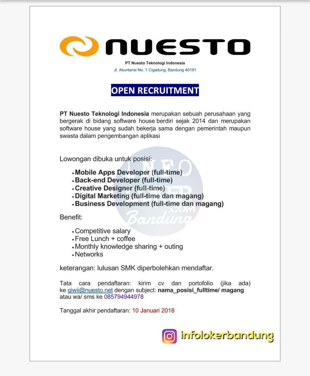 Lowongan Kerja PT. Nuesto Teknologi Indonesia Bandung 