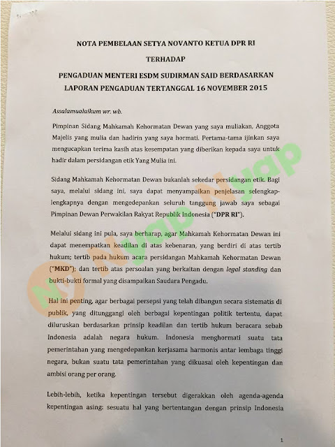 Nota Pembelaan Setya Novanto