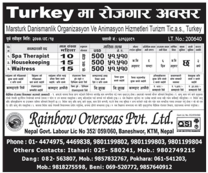 Jobs in Turkey for Nepali, salary Rs 51,510
