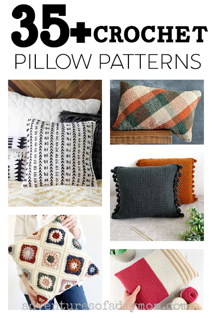 collage of crochet pillow patterns