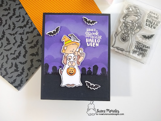 Have a spook-tacular Halloween by Diane features Halloween Pile Up, Spooky Street, and Clouds by Newton's Nook Designs; #inkypaws, #newtonsnook, #halloweencards, #puppycards