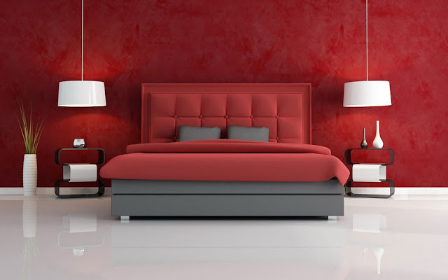 Red minimalist bedroom by tec_estromberg