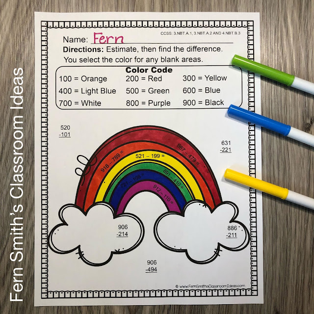 Click Here to Download This 3rd Grade Math Addition & Subtraction Within 1,000 Color By Number Worksheets Resource Bundle