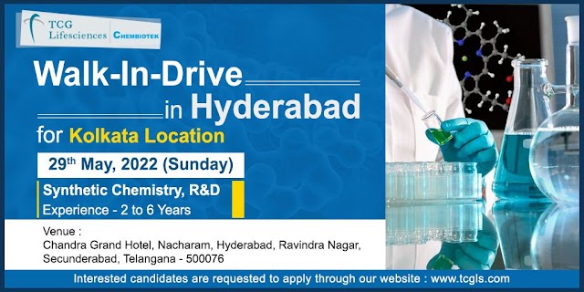 TCG life sciences | Walk-In drive in Hyderabad for Kolkata location on 29th May 2022