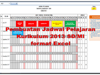 Contoh pembuatan jadwal Kurikulum 2013 dan KTSP SD/MI dengan format Excel tahun pelajaran 2017/2018