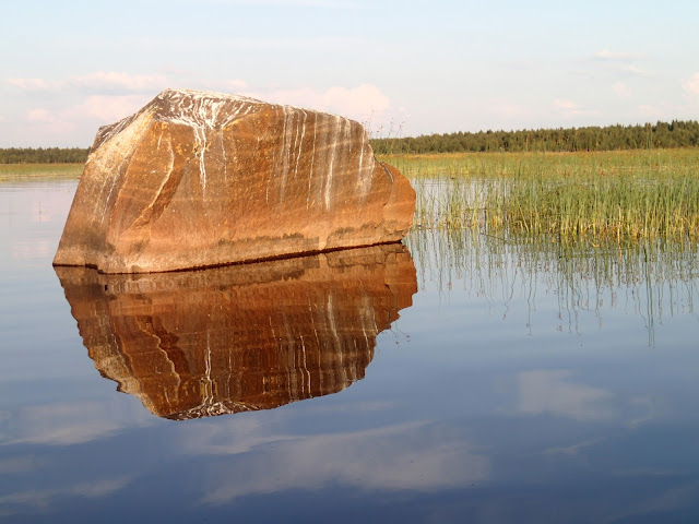 Komea lohkare pistää esiin tyynestä vedestä