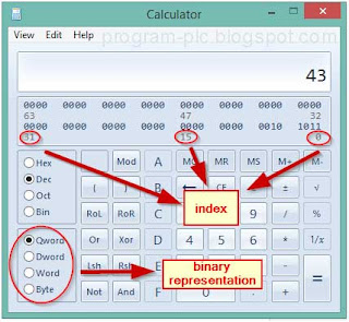 8 bits, 16 bits, 32 bits, and 64 bits in calculator