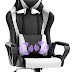 Gaming Chair Massage Office Chair Racing Chair with Lumbar Support Arms Headrest High Back PU Leather Ergonomic Desk Chair Rolling Swivel Adjustable PC Computer Chair for Women Adults Girls(White)