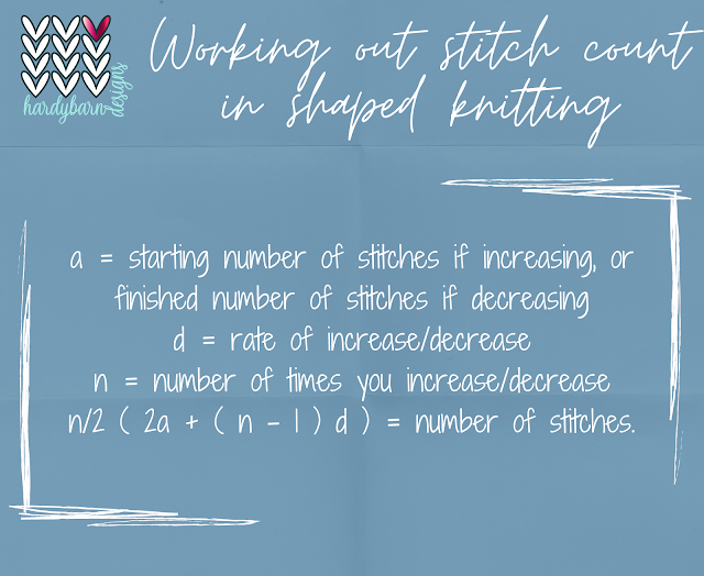 Shaped knitting stitch count formula