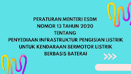 Peraturan Menteri ESDM Nomor 13 tahun 2020 tentang Penyediaan Infrastruktur Pengisian Listrik untuk Kendaraan Bermotor Listrik Berbasis Baterai