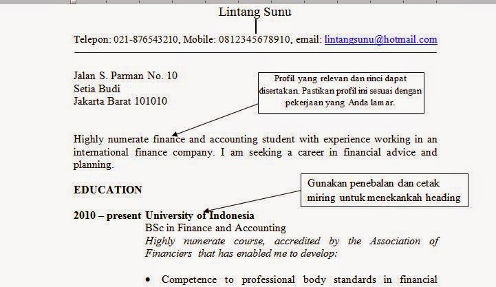 Contoh Curriculum Vitae dalam Bahasa Inggris - MENCARIKERJA.ID