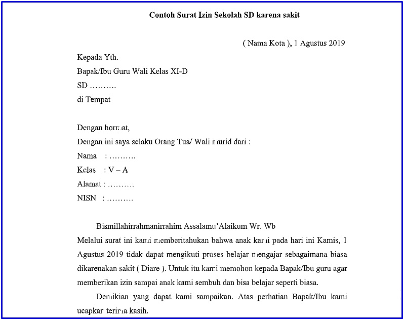 √ Contoh Surat Izin Tidak Masuk Kerja, Sekolah | dosenpintar.com