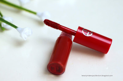 red liquid lipstick swatch