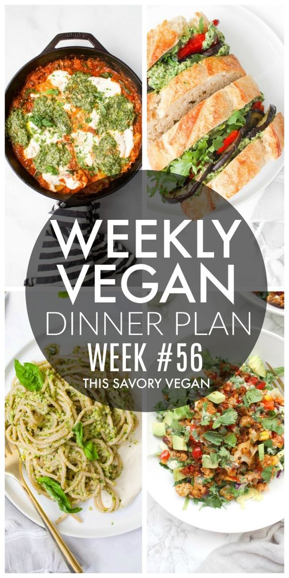 Weekly Vegan Dinner Plan #56 - five nights worth of vegan dinners to help inspire your menu. Choose one recipe to add to your rotation or make them all - shopping list included.