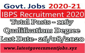 IBPS Recruitment 2020 for 1167 Posts 2020  online apply