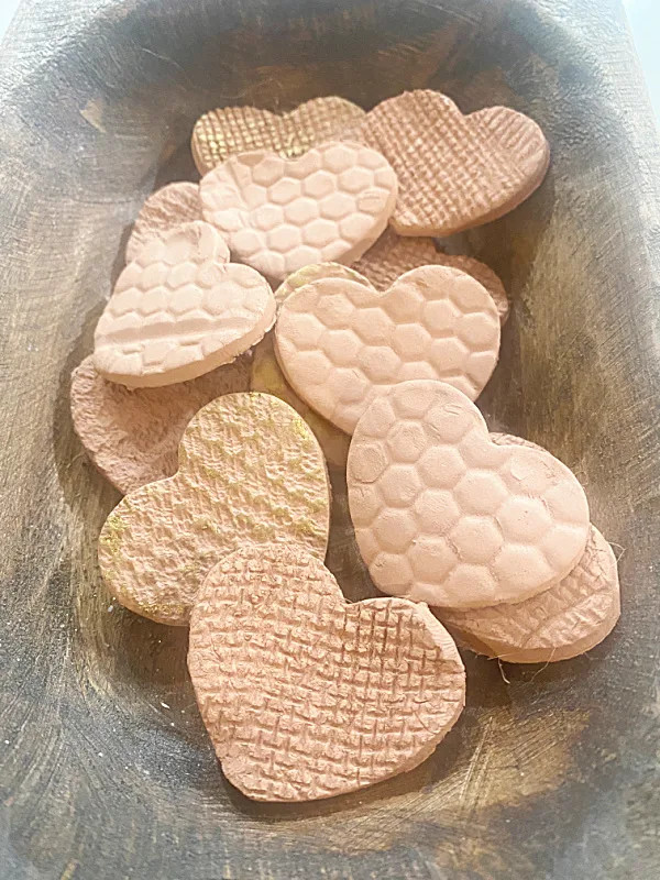 textured clay hearts