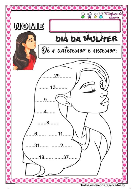 Atividades de matemática,dia internacional da mulher